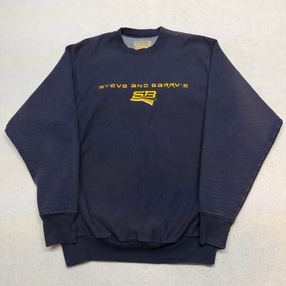 VTG Steve and Barrys Navy Blue Sweatshirt Embroidered Logo Y2K Boxy Fit Mens‎ M